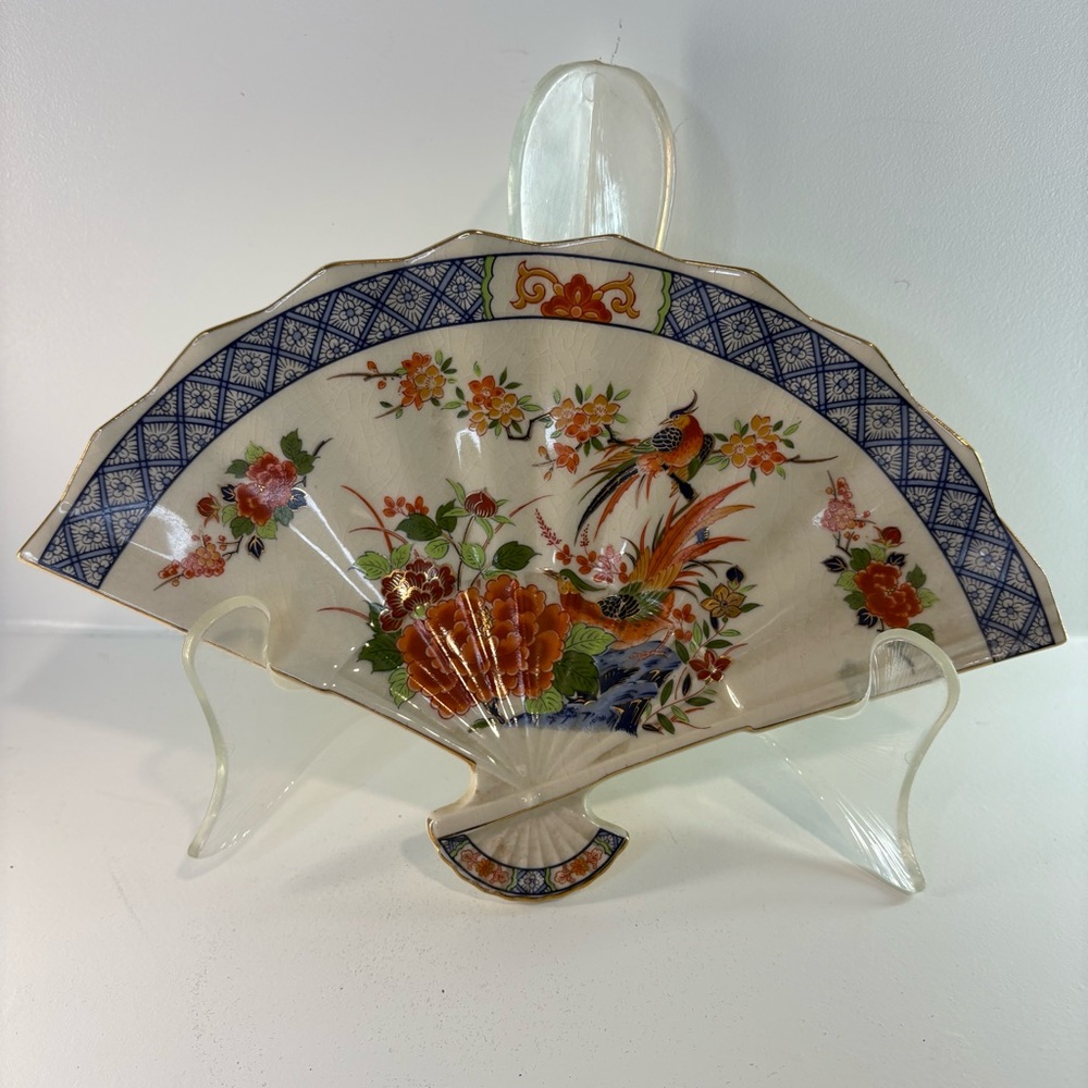 Vintage Japanese Fan Dish - 1980s Imari Style Japanese Fan Dish Made in Japan